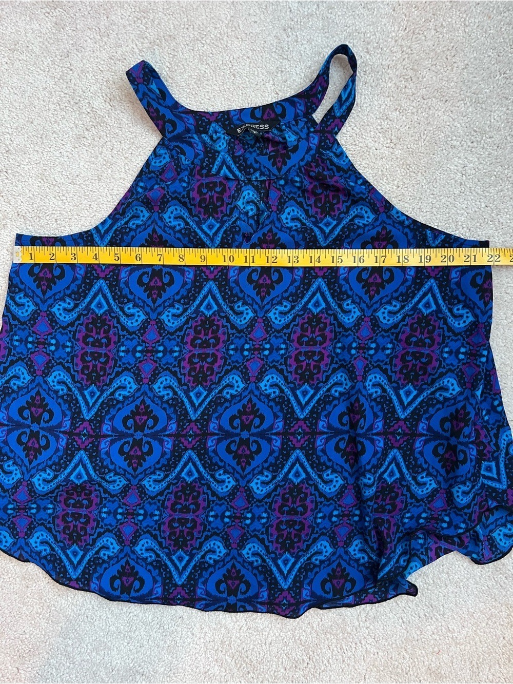Express Blue and Purple Patterned Flowy Sleeveless Halter Blouse - Picture 3 of 5